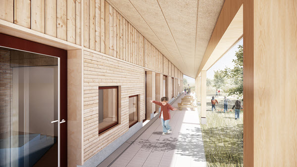 Illustration af udhæng og børn, der leger.